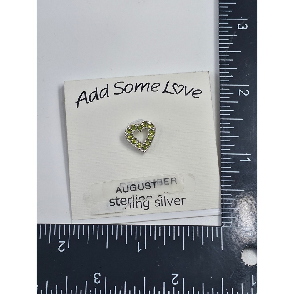August Birthstone Heart Pendant Sterling Silver Green Peridot Color Charm - Picture 4 of 5